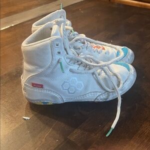 Kids White and Blue High-Top Shoes